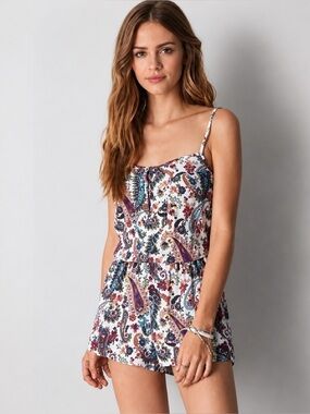 American Eagle White Paisley Print Romper